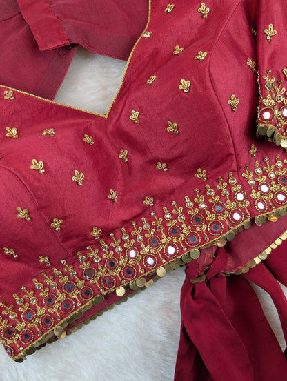 Maroon Red Embroidered Mirror Work Blouse