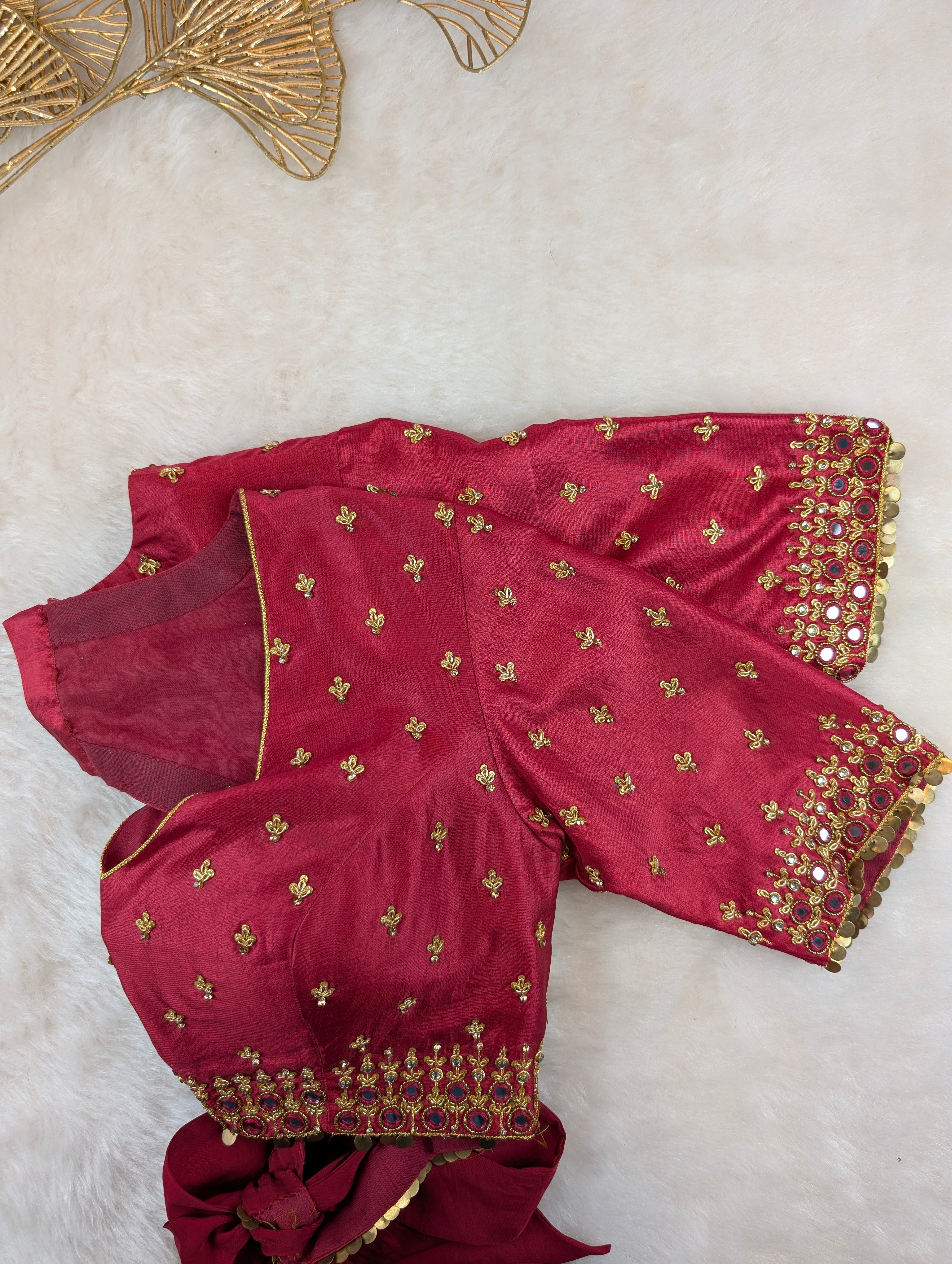 Maroon Red Embroidered Mirror Work Blouse