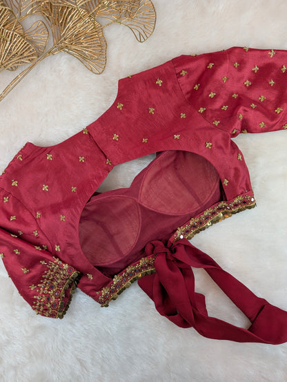 Maroon Red Embroidered Mirror Work Blouse