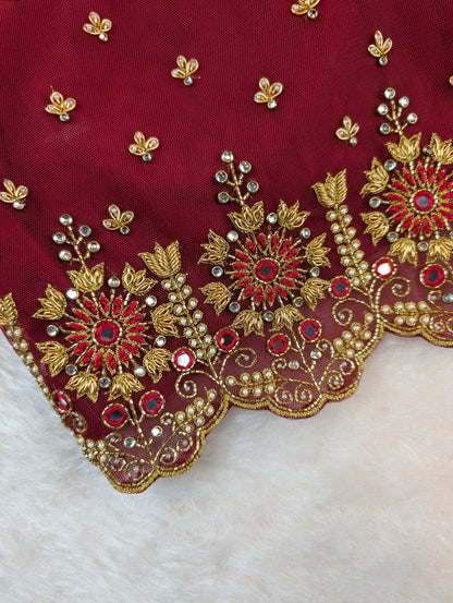 Maroon Net Heavy Hand Embroidered Blouse with Sheer Back