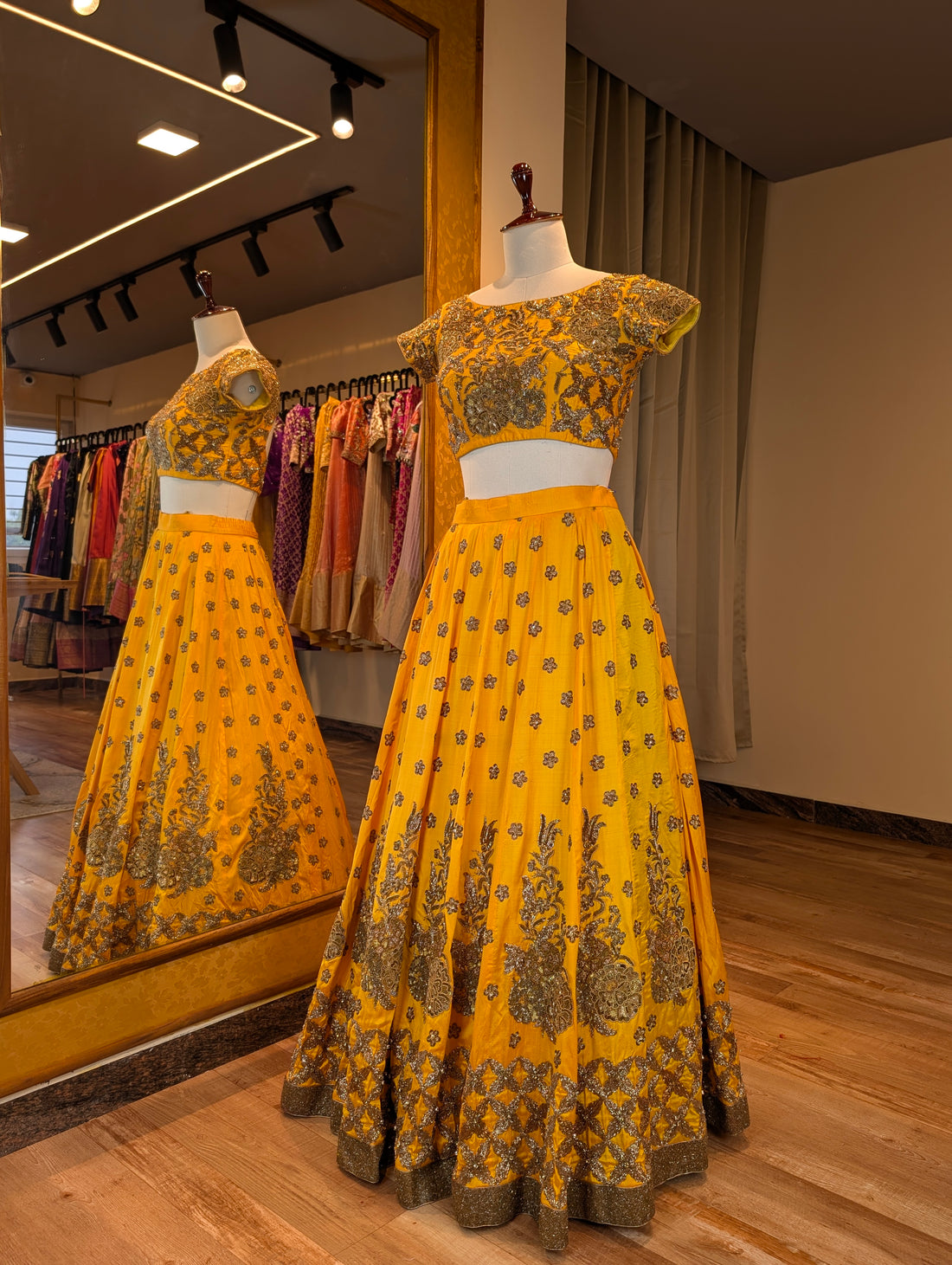 Sunshine Yellow Lehenga with Heavy Antique Gold Embroidery - Only Skirt