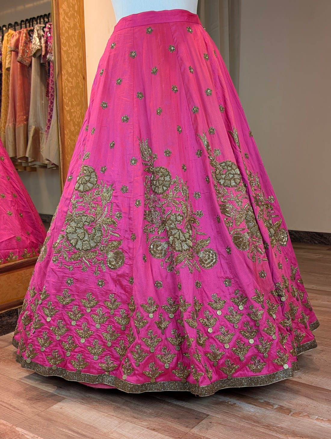 Rani Pink Lehenga with Intricate Gold Zardozi Work - Only Skirt