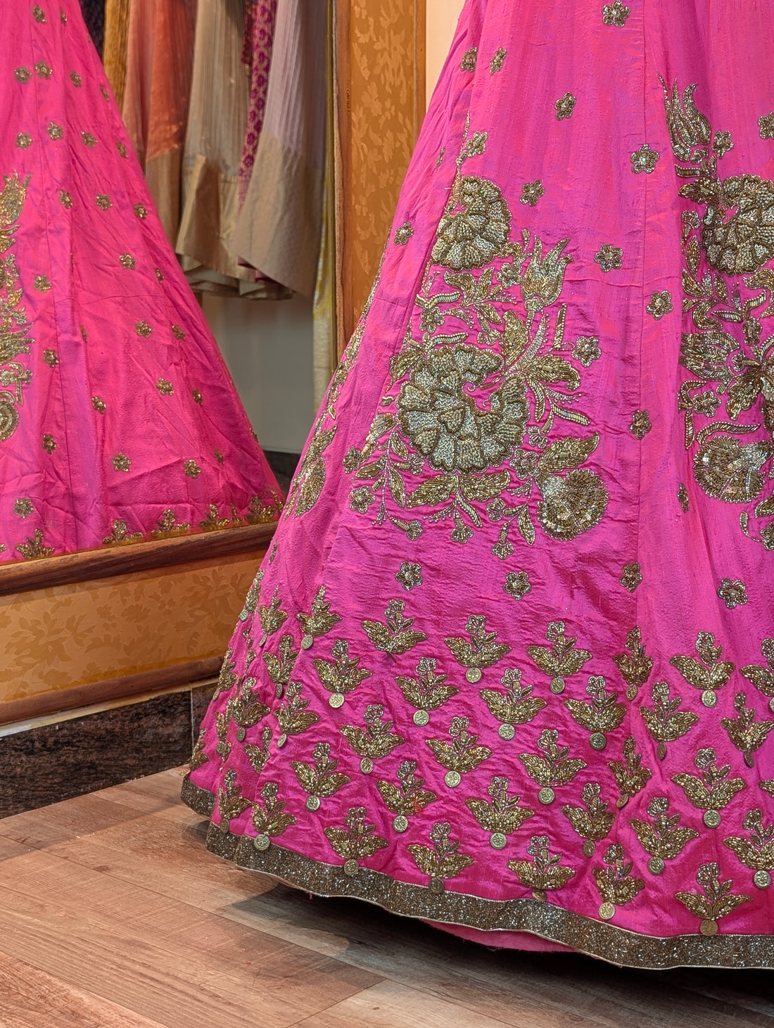 Rani Pink Lehenga with Intricate Gold Zardozi Work - Only Skirt