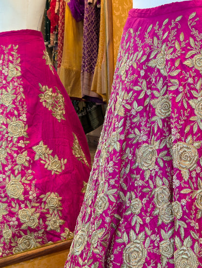 Pink Heavy Hand Embroidered Lehanga - Only Skirt