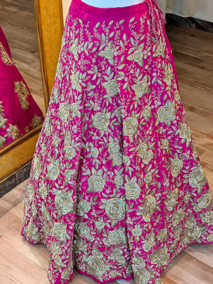 Pink Heavy Hand Embroidered Lehanga - Only Skirt