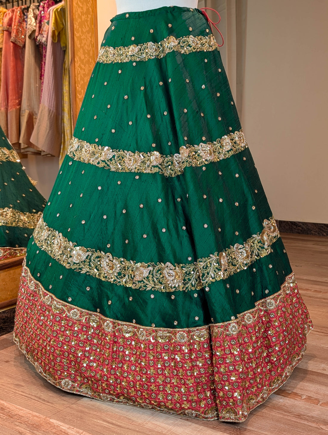 Emerald Green Heavy Embroidered Lehanga - Only Skirt