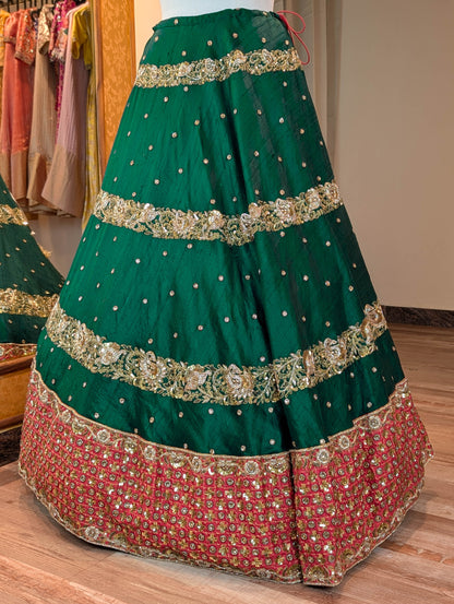 Emerald Green Heavy Embroidered Lehanga - Only Skirt