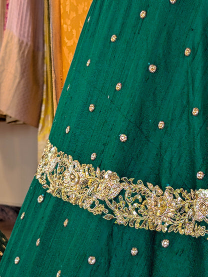 Emerald Green Heavy Embroidered Lehanga - Only Skirt