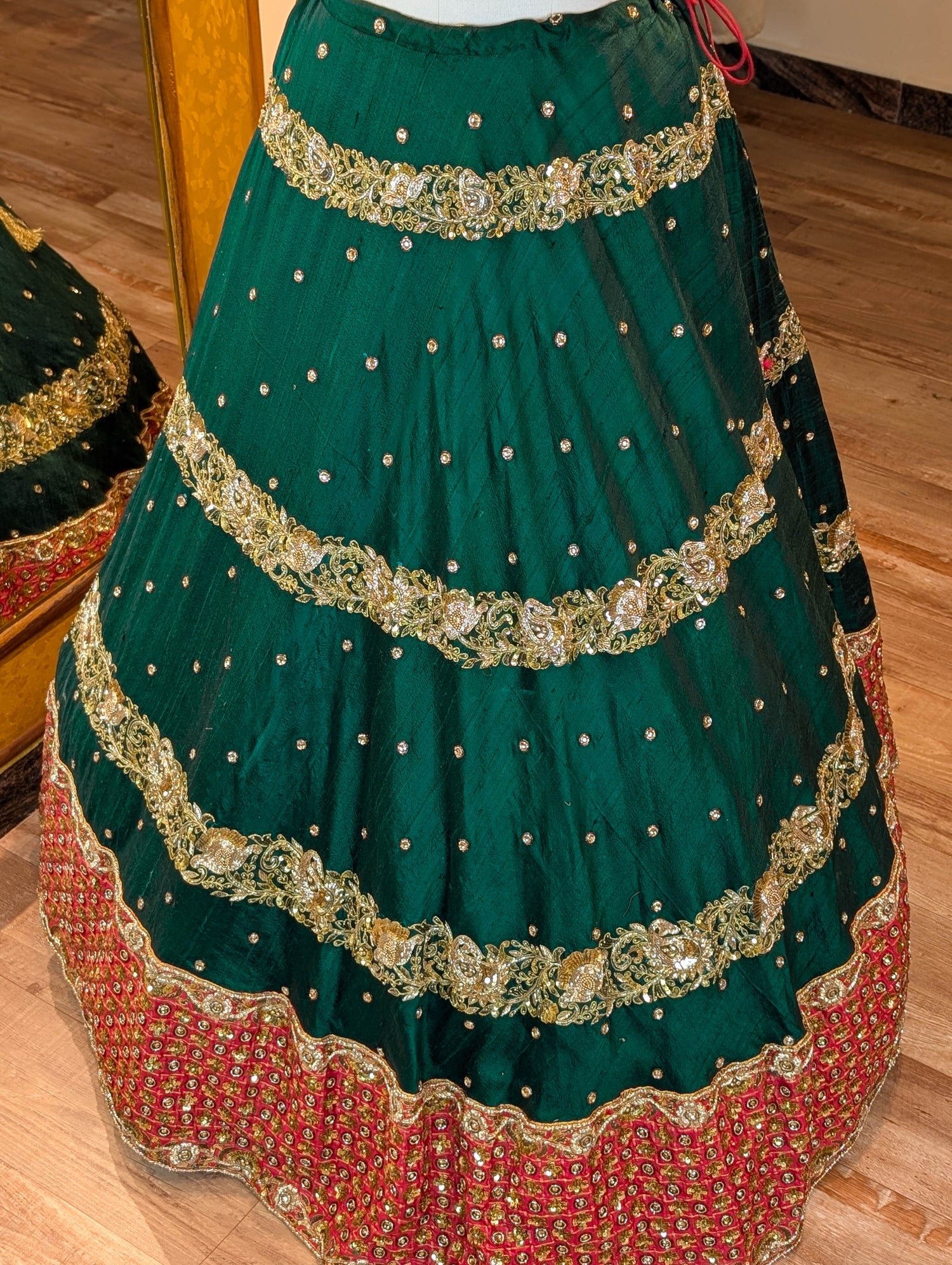 Emerald Green Heavy Embroidered Lehanga - Only Skirt