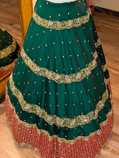 Emerald Green Heavy Embroidered Lehanga - Only Skirt