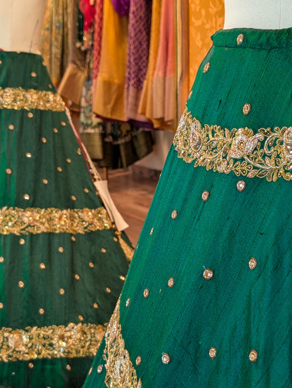 Emerald Green Heavy Embroidered Lehanga - Only Skirt