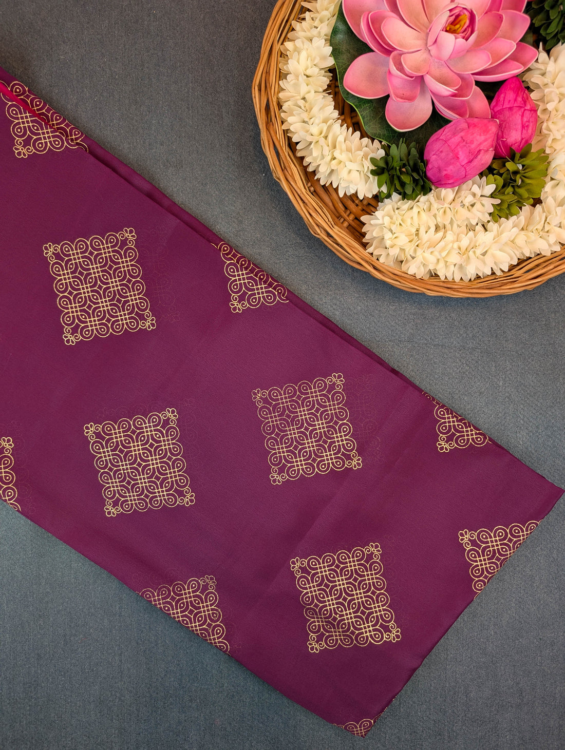 Pure Mysore Silk Crepe - Elegant Maroon Saree with Intricate Muggu Design