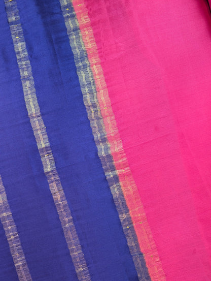 Pure Mysore Silk Crepe - Rani Pink with Blue