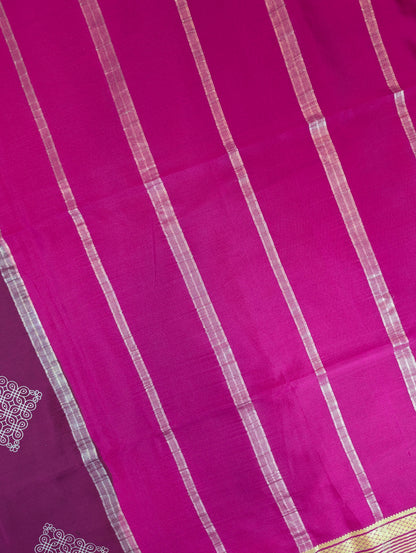 Pure Mysore Silk Crepe - Elegant Maroon Saree with Intricate Muggu Design