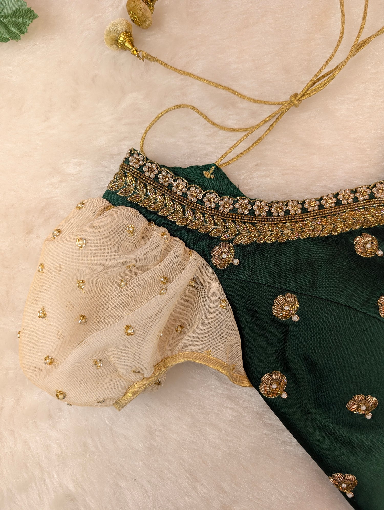 Emerald Green Puff Sleeve Blouse