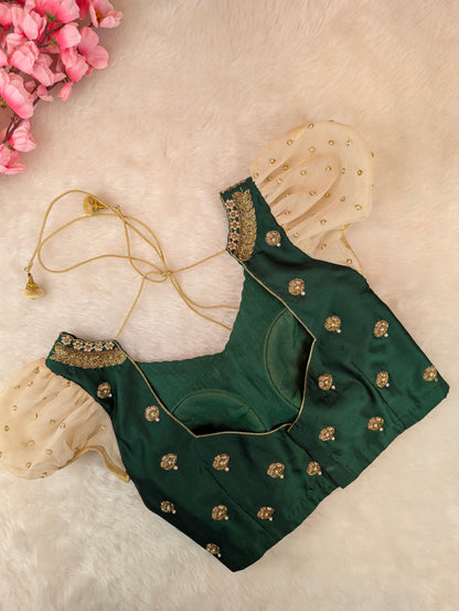 Emerald Green Puff Sleeve Blouse