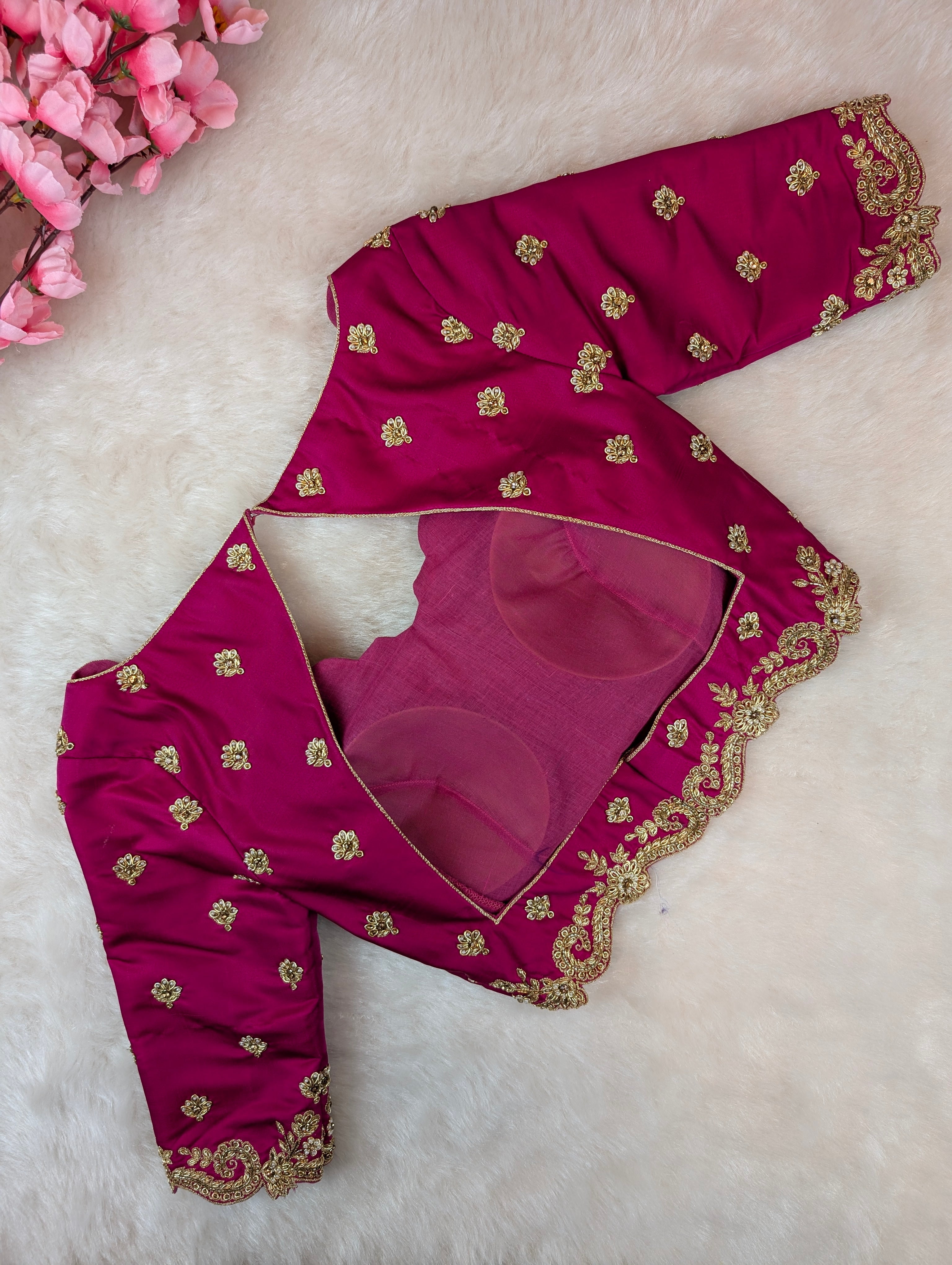 Royal Pink Heavy Embroidered Blouse