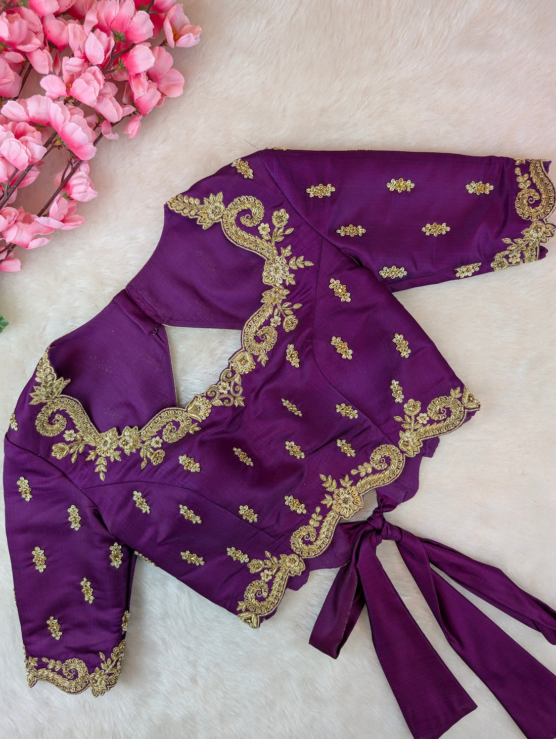 Regal Purple Embroidered Tie-Back Blouse