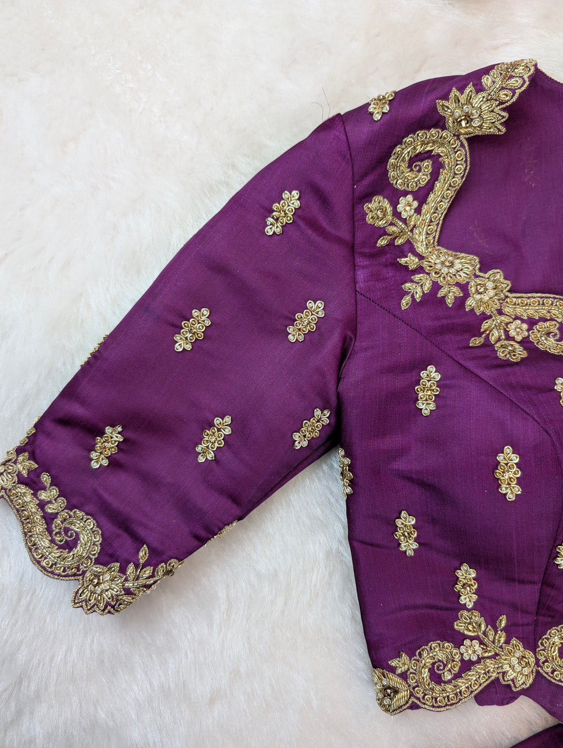 Regal Purple Embroidered Tie-Back Blouse