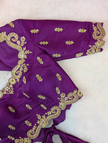 Regal Purple Embroidered Tie-Back Blouse