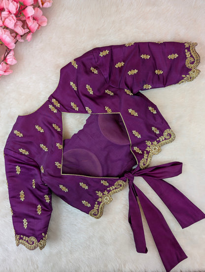 Regal Purple Embroidered Tie-Back Blouse