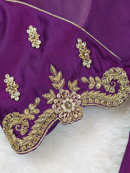 Regal Purple Embroidered Tie-Back Blouse