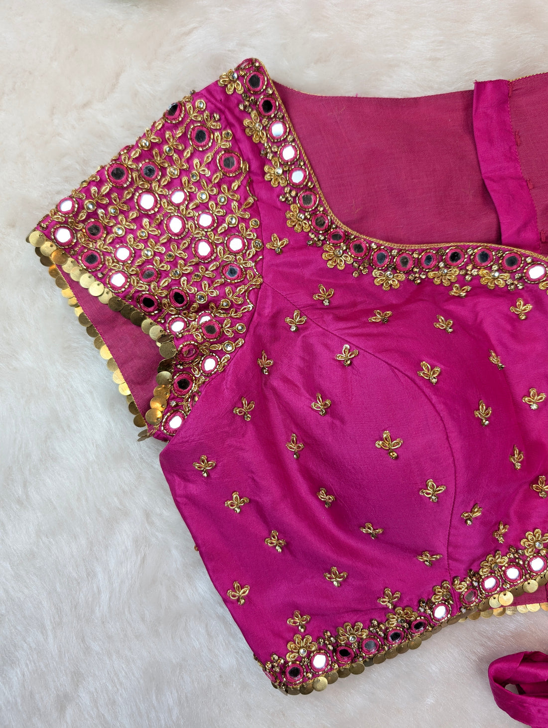 Mirror-Work Pink Tie-Back Blouse