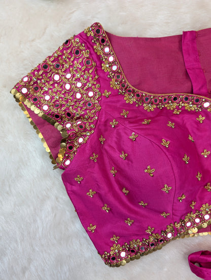 Mirror-Work Pink Tie-Back Blouse