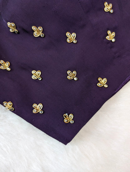 Violet Embroidered Blouse with Pen Kalamkari Sleeves
