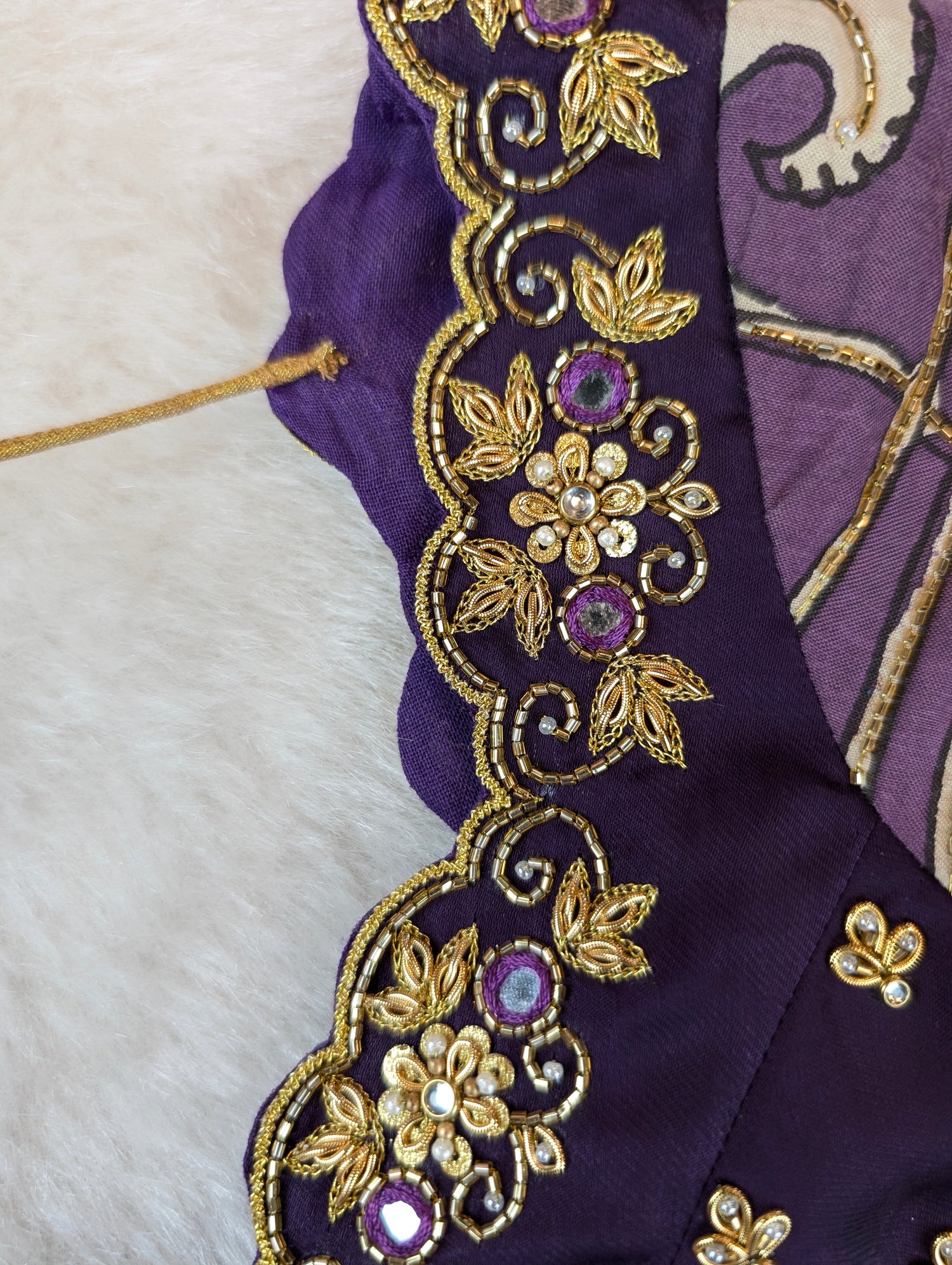 Violet Embroidered Blouse with Pen Kalamkari Sleeves