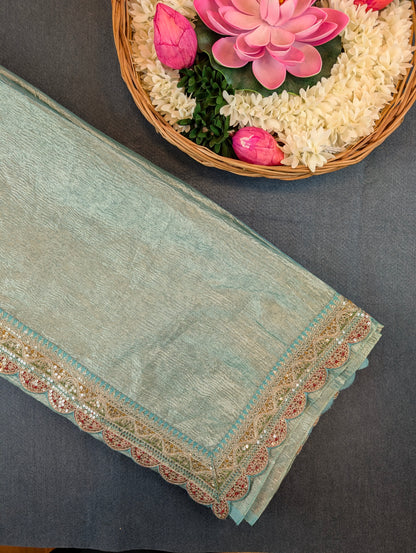 Pure Tissue Silk Saree with a Stitched Blouse - Soft Pastel Green