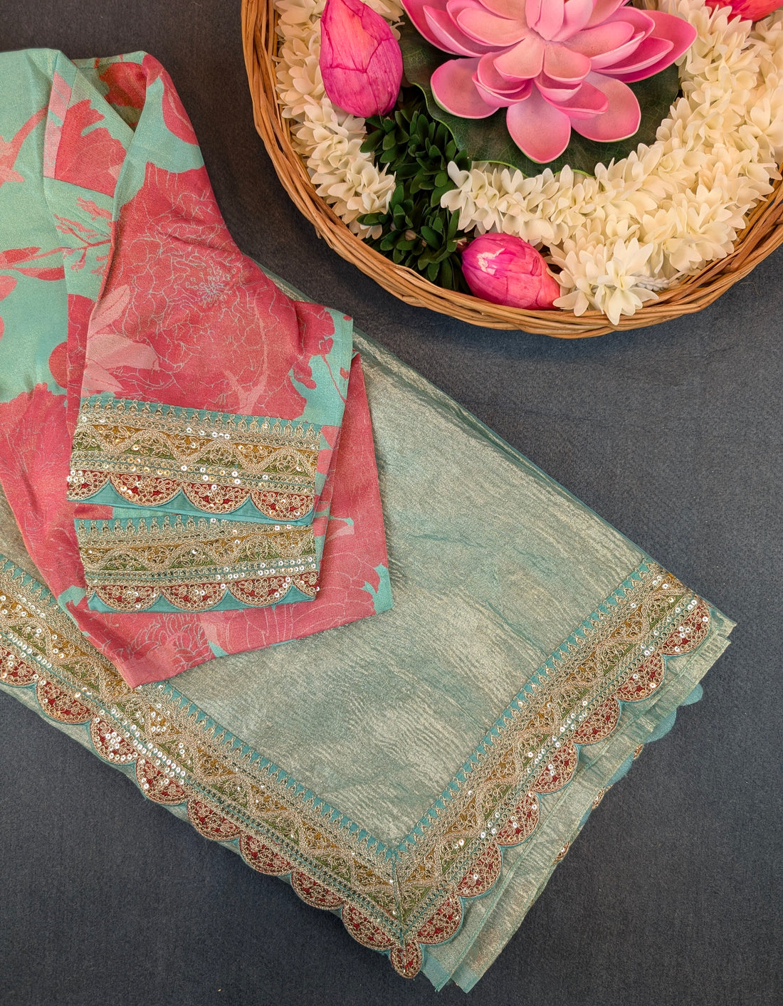 Pure Tissue Silk Saree with a Stitched Blouse - Soft Pastel Green
