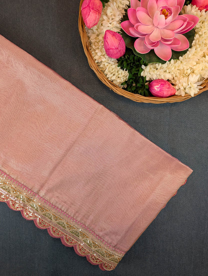 Pure Tissue Silk Saree with a Stitched Blouse - Soft Rose Pink