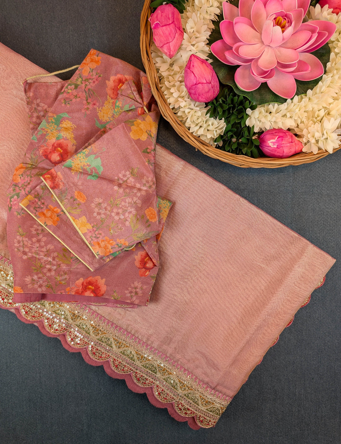 Pure Tissue Silk Saree with a Stitched Blouse - Soft Rose Pink