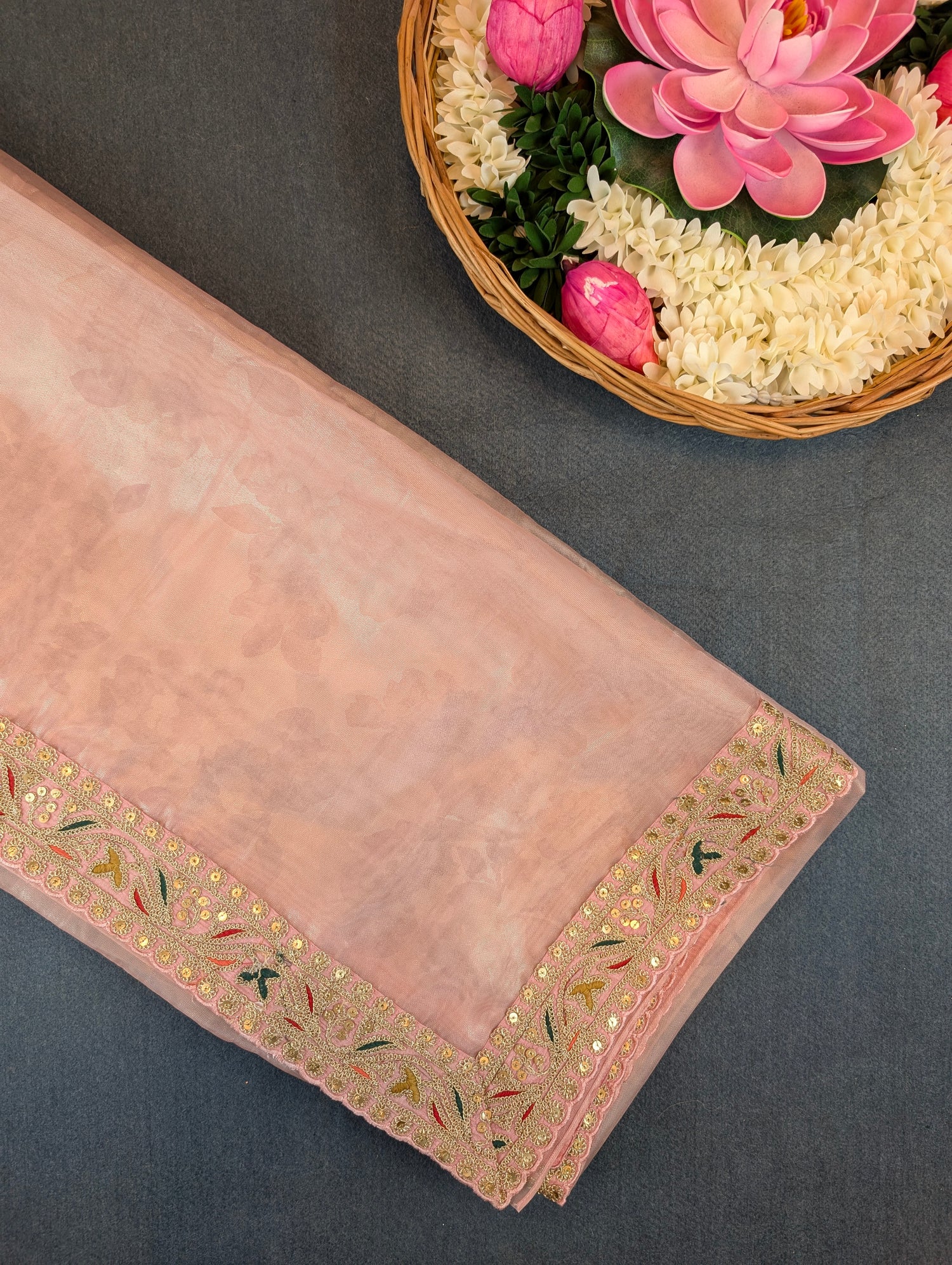 Pure Tissue Silk Saree with a Stitched Blouse - Peach
