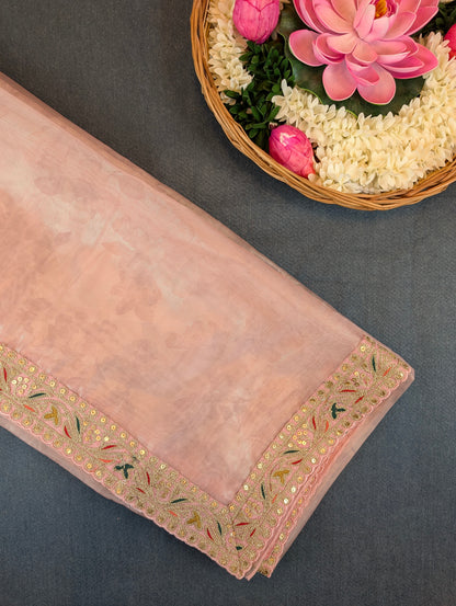 Pure Tissue Silk Saree with a Stitched Blouse - Peach