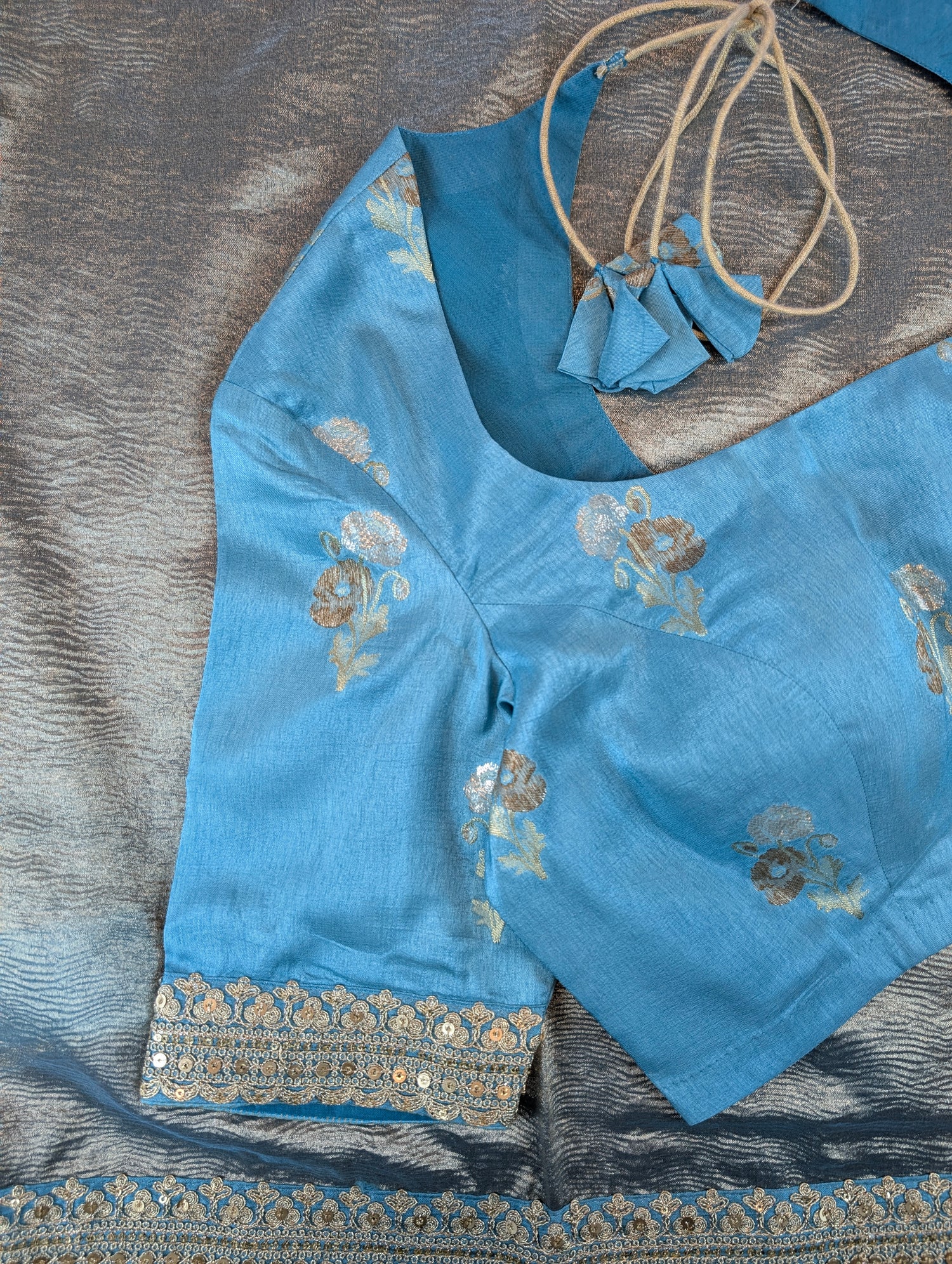 Pure Tissue Silk Saree with a Stitched Blouse - Sky Blue