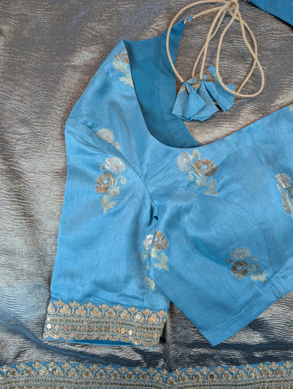 Pure Tissue Silk Saree with a Stitched Blouse - Sky Blue