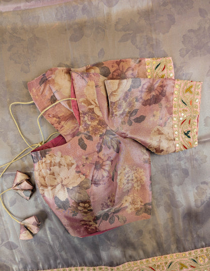 Pure Tissue Silk Saree with a Stitched Blouse - Peach