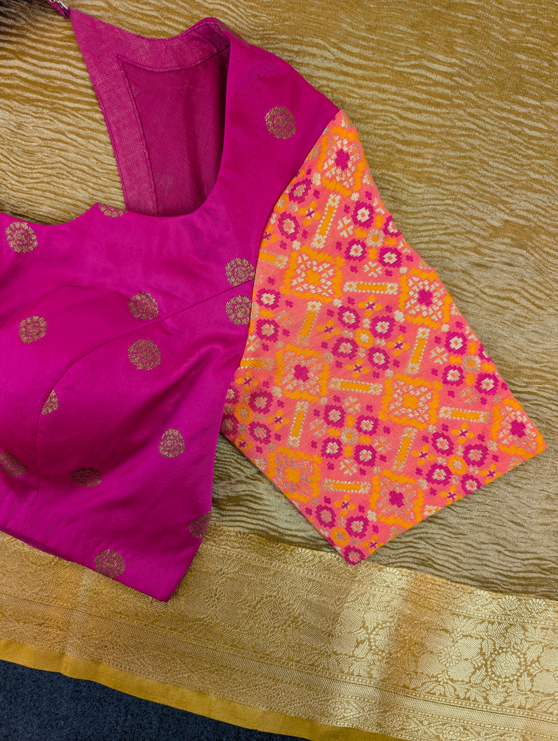 Mustard Tissue Saree with Stitched Blouse