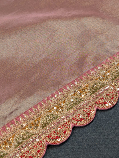 Pure Tissue Silk Saree with a Stitched Blouse - Soft Rose Pink