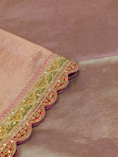 Pure Tissue Silk Saree with a Stitched Blouse - Soft Rose Pink