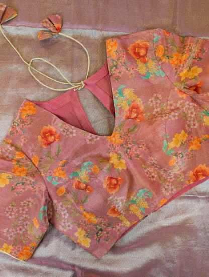 Pure Tissue Silk Saree with a Stitched Blouse - Soft Rose Pink