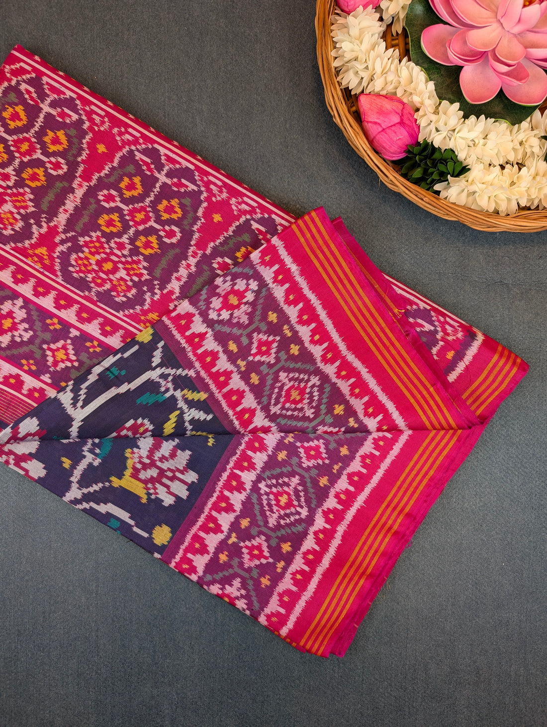 Handloom Patola Pure Silk Saree X Deep Indigo Purple