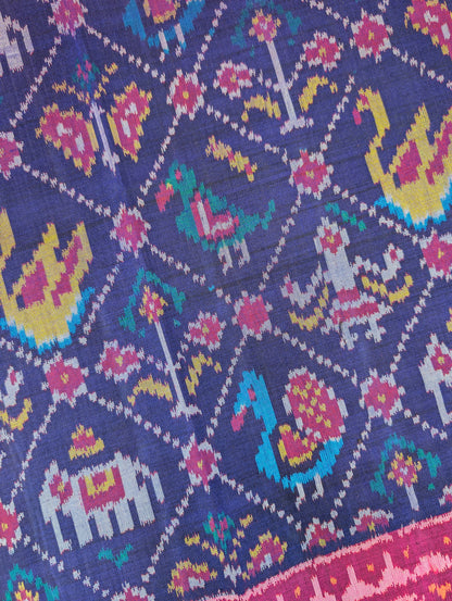 Handloom Patola Pure Silk Saree X Royal Blue base with Rani Pink Border