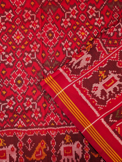 Handloom Patola Pure Silk Saree X Bright Vermilion Red
