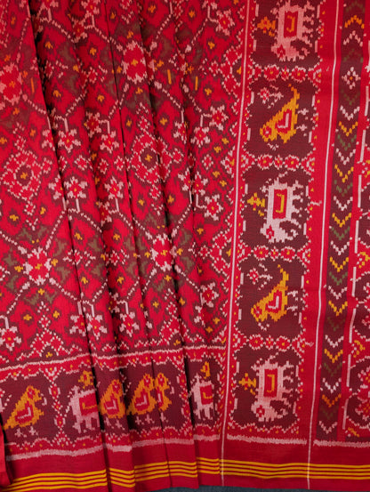 Handloom Patola Pure Silk Saree X Bright Vermilion Red