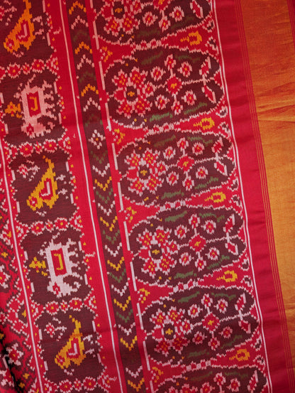 Handloom Patola Pure Silk Saree X Bright Vermilion Red