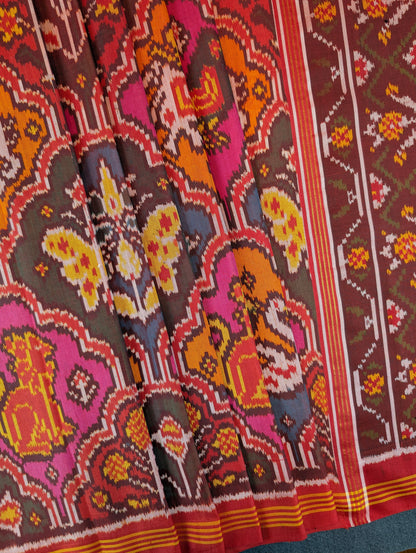 Handloom Patola Pure Silk Saree X Multicolor Brick Red base