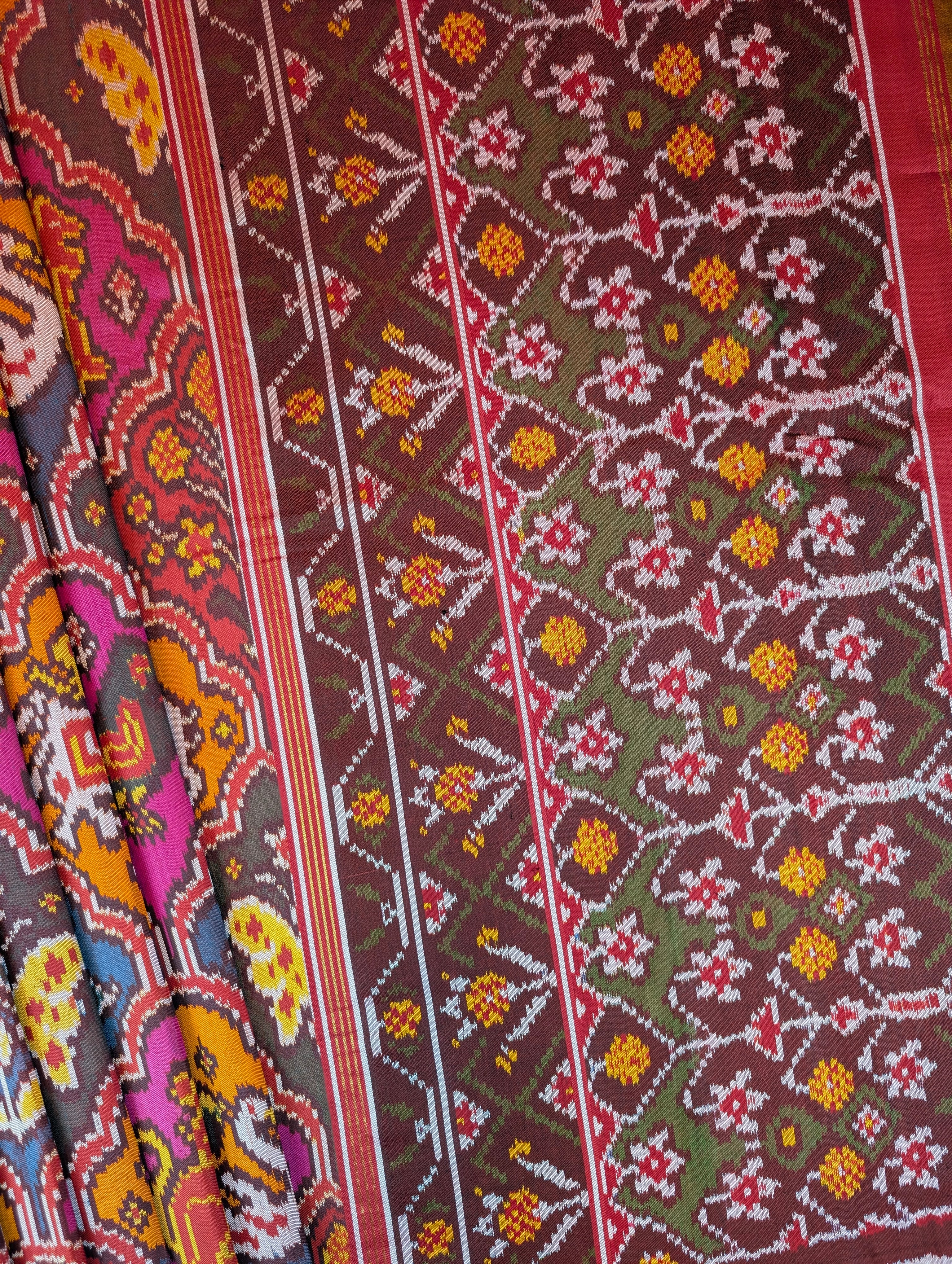 Handloom Patola Pure Silk Saree X Multicolor Brick Red base